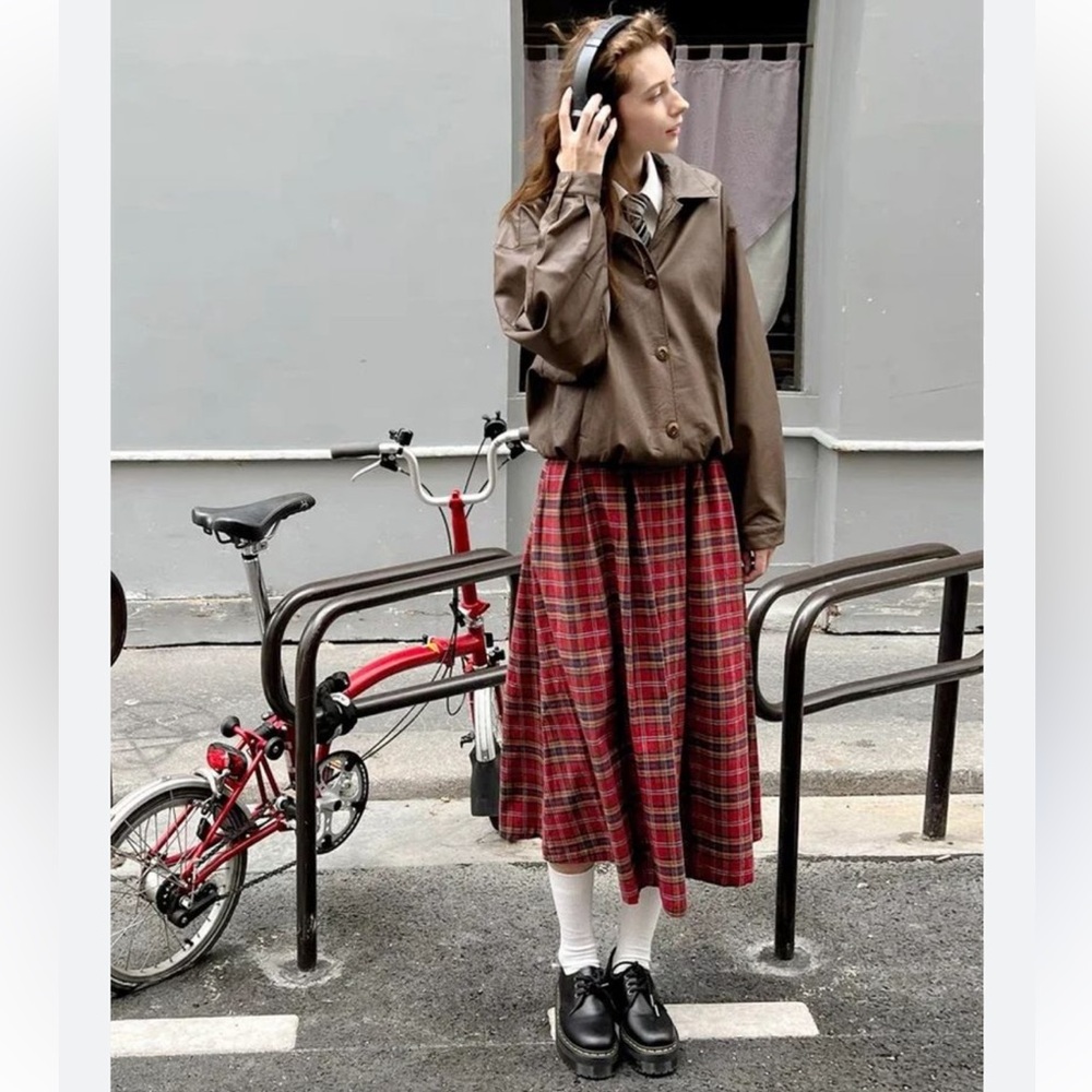 VTG Wool Pleated Kilt Skirt Red-Black Tartan Check -Amazing Quality-EUC-Sz XS-S